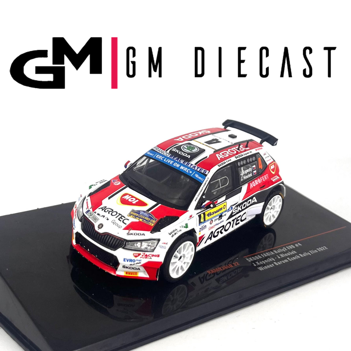 1:43 IXO Skoda Fabia Rally2 Evo #4 – Vainqueur Rallye Barum 2022 Kopecky